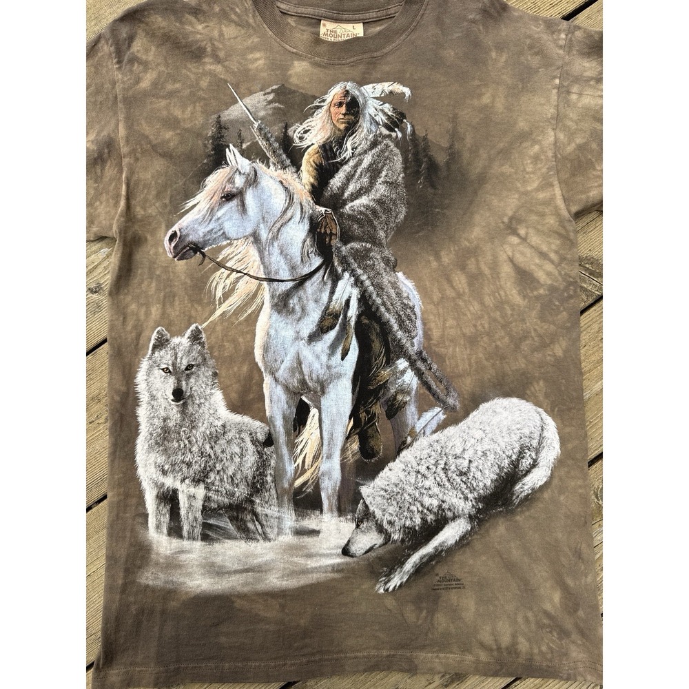 Vintage The Mountain Wolf Native American Tie Dye T Shirt Brown Graphic Mens L - Picture 4 of 10